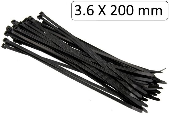 Tie wrap 20x3,6mm zwart UV-bestendig